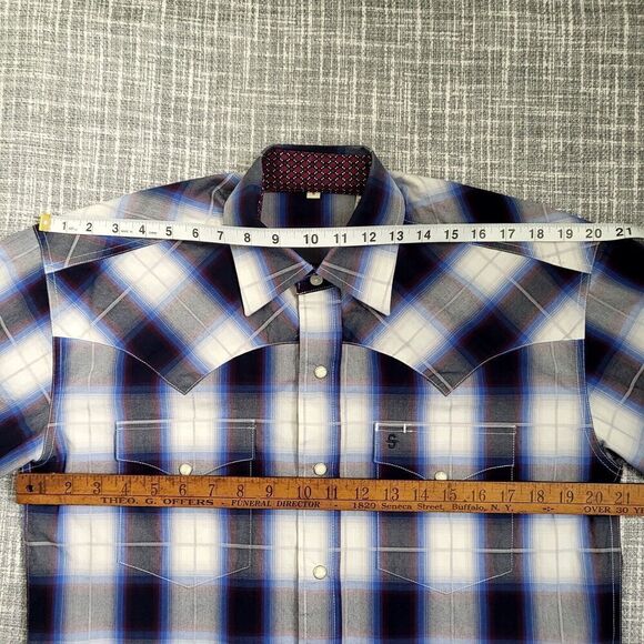 Stetson Western Shirt Ombre Plaid Blue Red Black Model 11-001-0478-1032 Men's S - Picture 12 of 14